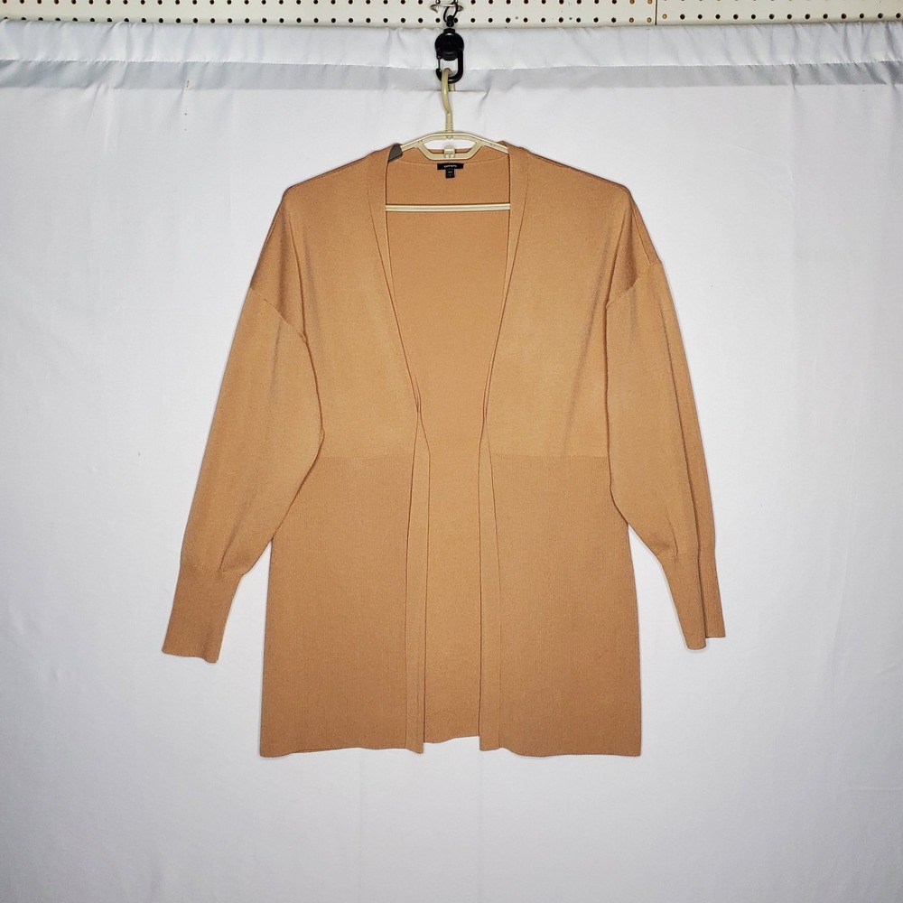 Express Long Cardigan Sweater Women Large Camel Brown Stretch Open Minimal...